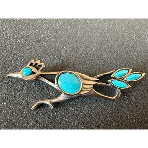 Vintage St Labre Signed Runner Silver Turquoise CABOCHON Brooch  Pin